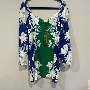 Farm Rio x Anthropologie Off-The-Shoulder Floral Mini Dress XL NWT Soft Garden